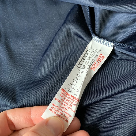 Boohoo Velvet Tie Waist Wrap Midi Dress- Navy - Picture 12 of 14